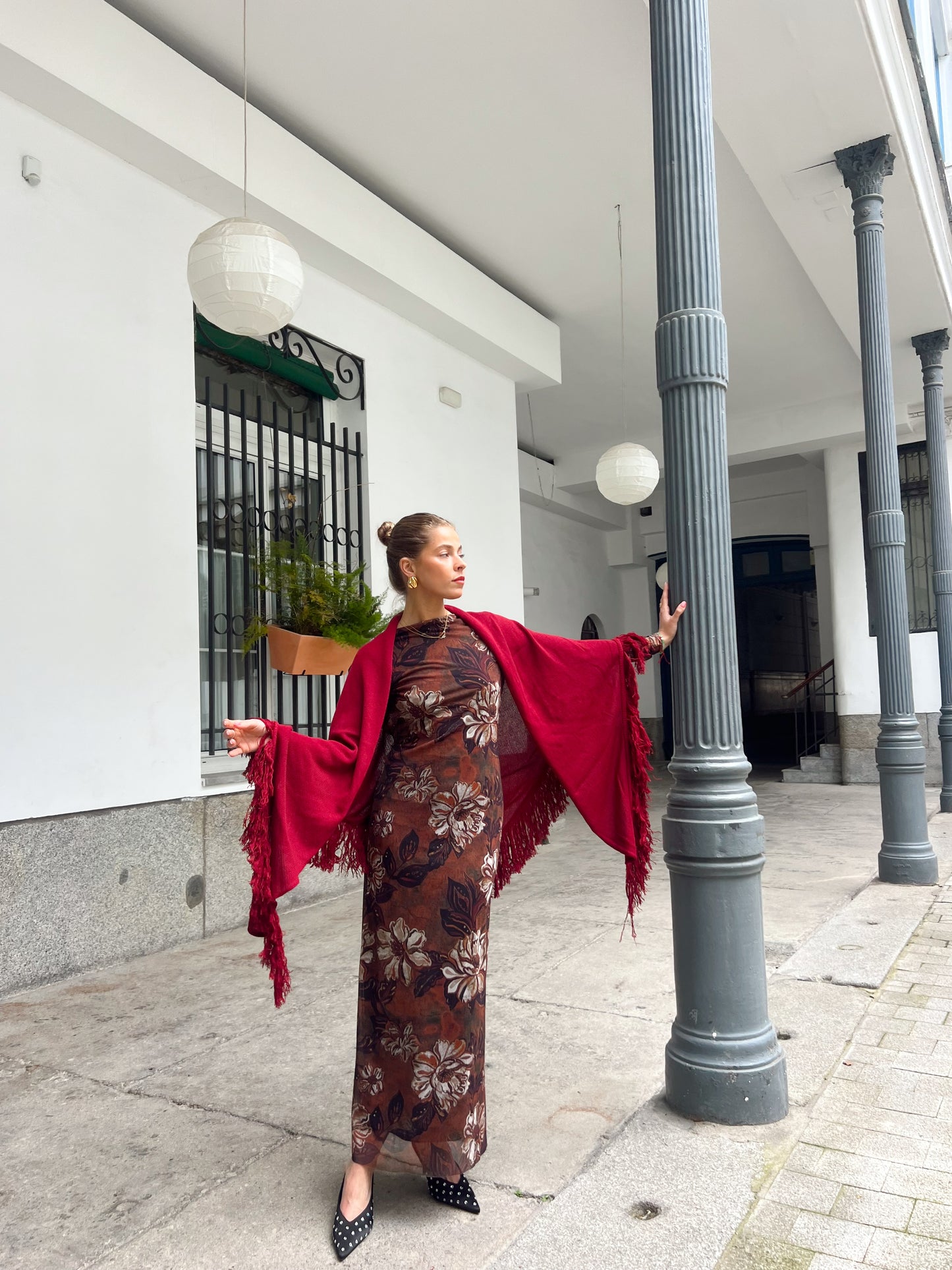 Chal Algodón Seda ROJO