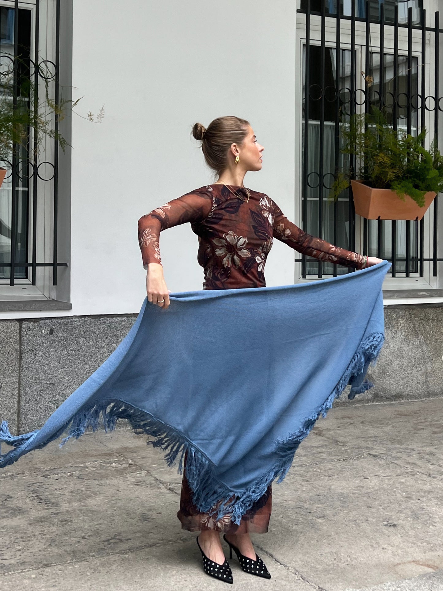 Chal Algodón Seda AZUL